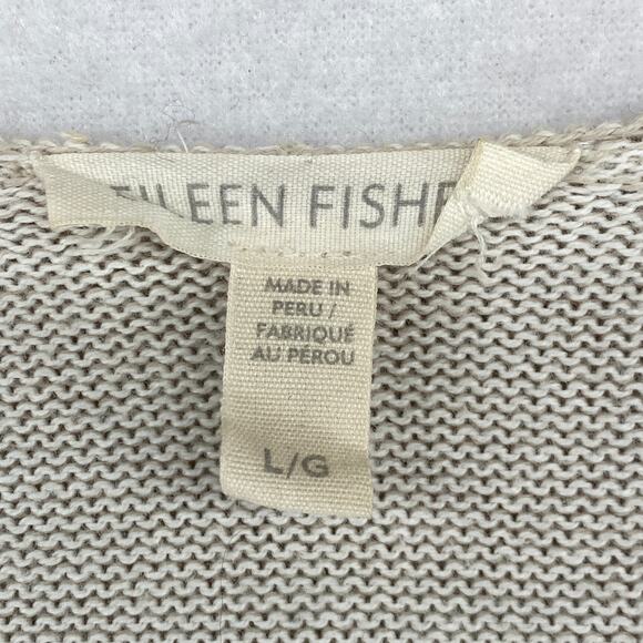 EILEEN FISHER Sweater L Organic Cotton Duster Cardigan Hoodie Open Front Beige - Picture 5 of 11